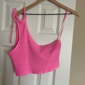 Aerie Pink One Shoulder Crop Top NWT- Size XL